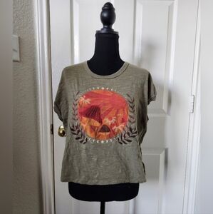 Natural Life Olive Green Tee Mushroom Club Fungi Sun Rays Moon M